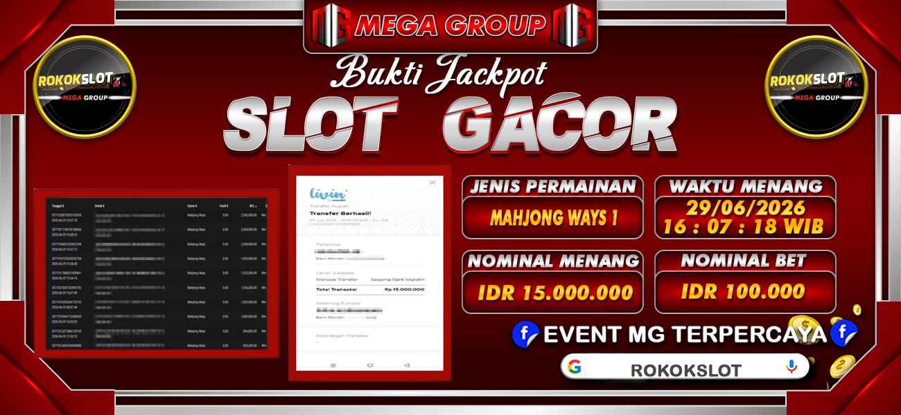 Bukti JP situs Rokokslot hari Senin, 29 Juni 2026